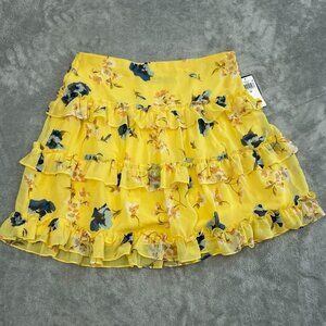 Lauren Ralph Lauren Yellow Floral Tiered Ruffle Skirt Size 10 Womens NWT 6129